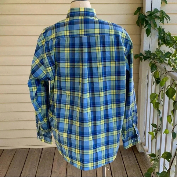 Jos A. Bank Travelers Collection Plaid Shirt Sz XL Blue Yellow Plaid Ivy League - Picture 2 of 7